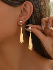 1 Pair Fashion Unique Minimalist Teardrop Crystal Stud Earrings, Suitable For Women's Daily Wear - Gold - View 6