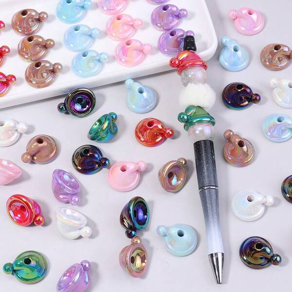 10 pezzi/confezione Perline a forma di cappello di Natale in acrilico placcato, adatte per la realizzazione di gioielli fai-da-te, bracciali, collane, portachiavi, orecchini - Forniture per artigianato natalizio, decorazioni natalizie per la realizzazione di gioielli, perline decorative, regali fatti a mano, decorazioni stagionali