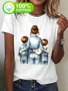 Graphic Print Women's T-Shirt Short Sleeve Round Neck Casual Top For Summer And Spring Ladies - trắng - Xem 1