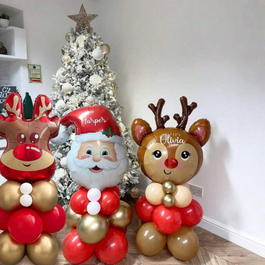 Juego de 16 globos de Navidad en dorado, rojo y blanco, incluye globos de papel de aluminio con Papá Noel y renos, adecuado para fiestas de Navidad, Año Nuevo, decoración de fiestas, decoración de habitaciones, decoración del hogar, adornos navideños