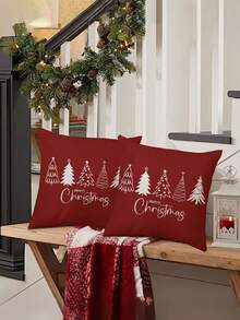 2pcs Christmas Themed Linen Blend Breathable Cushion Covers, Santa Claus, Christmas Numbers, Reindeer, Snowman, Snowflake, Christmas Decor, Merry Christmas, Christmas Decorations, Christmas Gifts, Hypoallergenic Polyester, Hidden Zipper, No Filling, For Home Decor, Living Room, Throw Pillow Cases, Pillow Covers, Cushions, Sofa Decorative Pillows, Sofa Covers, Home Decor, Soft Pads