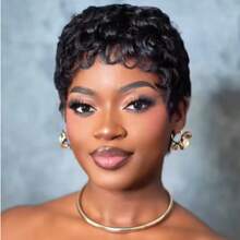 Pixie Cut Wigs  Human Hair  Short Wig For Women,13x4 HD Lace Frontal Wig Pre Plucked Elegant  Curly Wave Pixie Cut Finger Wavy Mommy Wigs - S350 - 查看 2