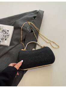 Fashionable Chain Shoulder Evening Handbag - Black - View 7