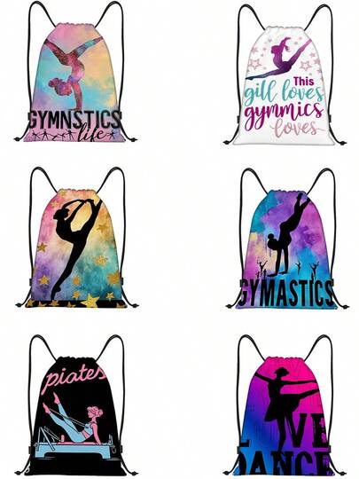 Mochila con tema de gimnasia y ballet - Mochila de cuerdas de doble cara, bolsa de gimnasia con lema de gimnasia, bolsa plegable de estilo bohemio con cordón, perfecta para clase de ballet, práctica de danza, escuela, viaje - Diseño rosa/azul/morado/negro, lavable a máquina, regalo ideal para bailarines. Bolsa deportiva de 16 "x 13" para deportes, fitness, ejercicio, bolsa de viaje de gran capacidad para vacaciones, para mujeres y hombres, bolsa de yoga esencial para viajes