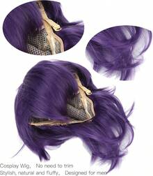 Peluca de Cosplay Morada para Hombres, Peluca Corta de Anime Masculino para Todos los Días, Peluca de de Cosplay para de Disfraces de Halloween, Peluca Sintética Resistente Al Calor Natu - 1 - Ver 7