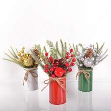 1pc Christmas Centerpiece Decor, Featuring Artificial Holly, Red Berries, Pine Cones, Assorted Christmas Ornaments, Glitter Balls, Country Style Planter Home Decor Christmas Decorations Room Decor Winter