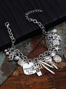 1pc Personalized Letter, Heart, Charm Bracelet Women Valentines DS3M - 古董銀 2 - 查看 10