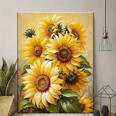 1 件，帆布墙画，带框墙面装饰，向日葵帆布墙画，黄色花卉抽象纹理印花，现代家居装饰，木制画框上的拉伸帆布，非常适合办公室、走廊、客厅、卧室、浴室、咖啡馆、书店，是万圣节、感恩节、圣诞节、新年的理想礼物