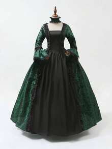 Victorian Palace Dress, European & American Medieval Palace Retro Dress, Lace Drawstring Arabian Long Dress For Birthday Party, Halloween Stage Performance Cosplay