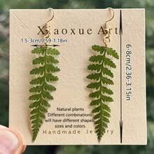 Genuine Green Leaf Earrings, Handmade Pressed Plant Leaf Earrings, Dried Leaf Resin Earrings With Dangling Design, Women's Handmade Jewelry, Birthday And Holiday Gift For Her - 一對 - 查看 5