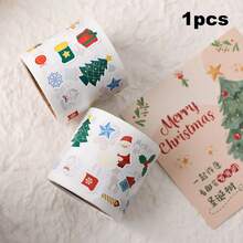 300 Sheets/Roll Christmas Sticker Roll, Cartoon Christmas Element Image Self-Adhesive Labels, Used For Gift Packaging, Holiday Party Decoration, Stationery Decoration, Irregular Shape Disposable Sticker Pack, Suitable For Christmas Gifts, Back-To-School Decoration - Multicolor - View 10