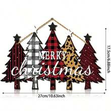 1 pièce Panneau décoratif d'arbre de Noël joyeux, décoration en bois à carreaux buffalo pour ferme, plaque suspendue pour porche, Noël extérieur, décoration de fête de Noël à la maison