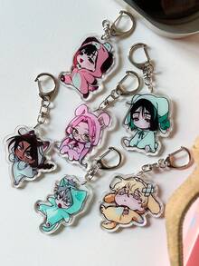 6 móc khóa Acrylic, phụ kiện Anime, mặt dây chuyền điện thoại hoạt hình, móc chìa khóa ô tô, đồ trang trí ba lô học sinh, phụ kiện túi sân khấu người ngoài hành tinh, móc chìa khóa nhung hoạt hình, dây đeo túi quà Halloween có ngăn đựng thẻ ID, phụ kiện ô tô, móc khóa túi - Nhiều màu - Xem 1