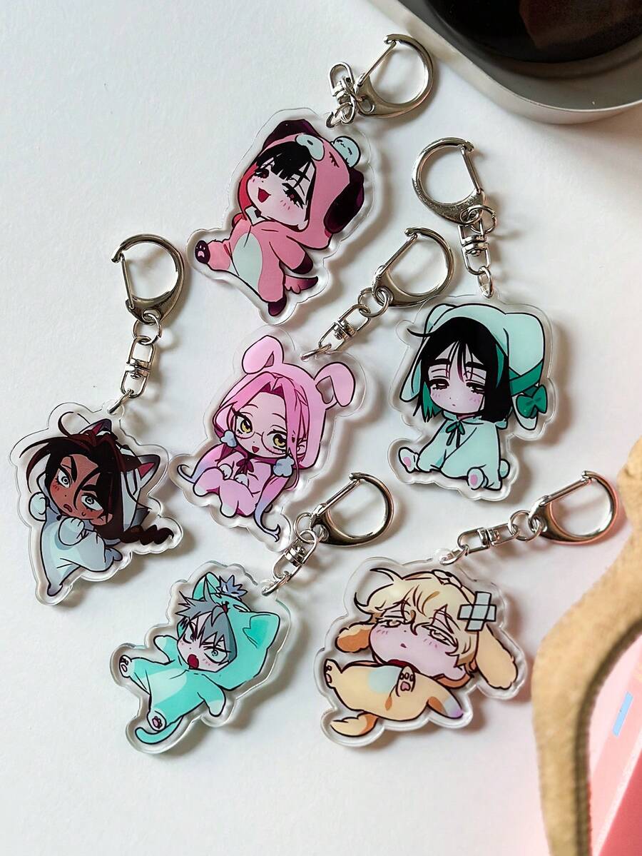 6 móc khóa Acrylic, phụ kiện Anime, mặt dây chuyền điện thoại hoạt hình, móc chìa khóa ô tô, đồ trang trí ba lô học sinh, phụ kiện túi sân khấu người ngoài hành tinh, móc chìa khóa nhung hoạt hình, dây đeo túi quà Halloween có ngăn đựng thẻ ID, phụ kiện ô tô, móc khóa túi - Nhiều màu - Xem 1