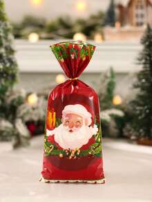 100pcs Christmas Gift Bags With Gold Jute Rope, Patterns Include Santa Claus, Snowman, Reindeer, Gingerbread Man, Plastic Material, Suitable For Christmas Party Gift Packaging, Christmas Decoration, Christmas Small Gift Bags, Christmas Candy Bags, Christmas Eve Gift Packaging, Winter Decoration, Christmas Room Decoration, Christmas Home Decor, 2026 New Year Decoration, Christmas Decoration, Party Favors. - Christmas Mix - View 8