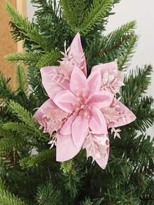 5/10pcs Poinsettias Artificial Christmas Flowers - Red/Gold/Red Gold/Silver/Pink Glitter Fake Flowers Christmas Tree Decorations Christmas Decorations For Home 2025 New Year Ornaments - Multicolor - View 8
