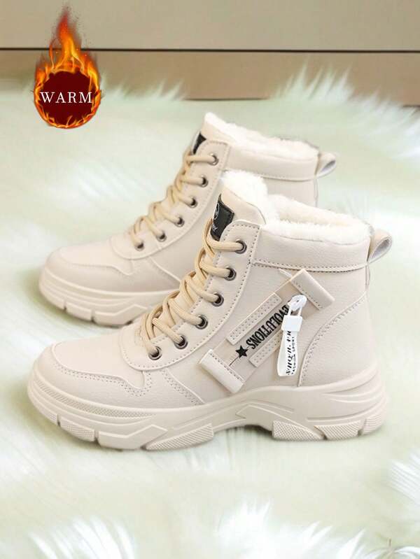 1 Pair Women's Winter Outdoor Wear Thick Sole High-Top Warm Faux Thermal Lined Snow Boots, Student Versatile Casual Platform Sneakers