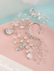 1pc Right Ear Heart-Shaped Pearl Decor Fashion Earring, Stylish Women Earrings - Silver - View 4