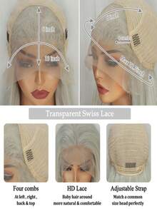 Platinum White Body Wave Lace Front Wigs Human Hair For Women 250 Density Glueless Wigs Human Hair Pre Plucked Bleached Knots 13x6 HD Transparent Brazilian Remy White Colored Wig Water Wave Human Hair Wig With Baby Hair - 米色 - 查看 5