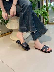 Sandalias planas de unicolor con punta abierta para mujer, sandalias de verano para mujer, nuevas sandalias de playa, elegantes sandalias planas versátiles de mujer, sandalias negras, sandalias - Negro - Ver 4