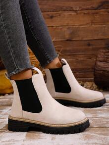 秋冬女士踝靴、平底鞋、黑色鞋、冬靴、黑色靴子、女鞋、平底鞋、新款鞋、踝靴、女鞋、高跟鞋 - 米色 - 查看 3