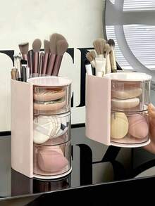 1pc Multi-Layer Rotating Partition Storage Box, Hairpin, Tie, Hair Band Storage Box, Headwear Display Box, Dust-Proof Storage Box, Multi-Functional Compartment, Can Accommodate Combs, Glasses, Makeup Brushes, Simple And Practical PET Material Hair Accessories Box, Birthday Gift Box, Makeup Sponge Storage Box - Multicolor - View 2