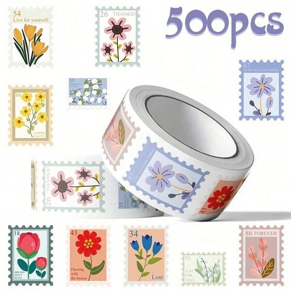 500 Pieces/Roll Of Cute Cartoon Colored Flower Stickers - Luggage, Laptop, Guitar, Phone, Water Bottle, Scrapbook Vinyl Stickers - Self-Adhesive Polymer, Reusable Luggage And More Luggage Decorations | Optimistic Design | Easy To Stick Stickers, Flower Decorations