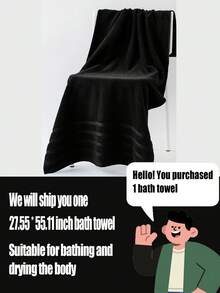 1pc/3pcs Set Modern Minimalist Solid Stripe Cotton Bath Towel | Super Soft, Highly Absorbent, Quick Drying Sauna Towel, Non-Shedding, Lightweight, Available Size: 34x75cm Bath Towel/70x140cm Bath Towel/34x34cm Face Towel, Durable Bathroom Essentials, Couples Gift - Black - View 9