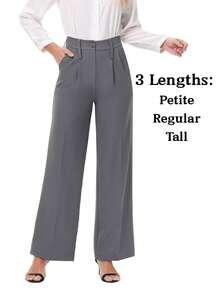 Women's Petite/Regular/Tall 3 Lengths Wrinkle-Free Flowy Office Dress Pants Slacks Breathable Workout Casual Wide Leg Stretchy High Waist Business Trousers - Màu Xám nhạt - Xem 6