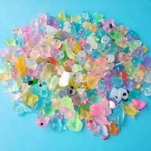 夜光树脂迷你动物，夜光鸭子、海豚、青蛙、兔子、乌龟小雕塑，无需电力，适用于花园、派对、微景观、水族馆、装饰