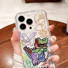 1个彩色线条涂鸦恐龙图案透明气垫全包防摔TPU手机保护壳，兼容 17/16/15/14/13/12/11 Pro Max、S25/24/23/22/21 Ultra、A55/54/53/52/51/50，国际版，非国内版 - 彩色 - 查看 5