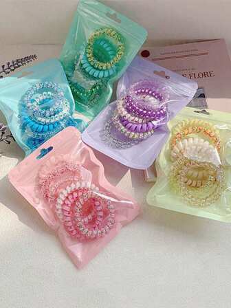 6pcs/Set Summer Hair Ties, Girls Hair Scrunchies, High Elastic Ball Hair Bands, Rubber Bands Headwear, Portable Packaging Easy To Store, Suitable For Various Hairstyles, Funny Cartoon Hair Ties, Daily Ponytail High Elastic Hair Ties, Ponytail Holders, Hair Elastics, Hair Rubber Bands, Hair Rope