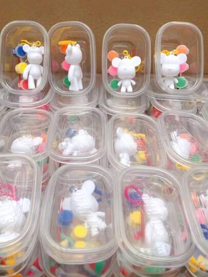 10 piezas Juego de pintura DIY de osos fluidos, decoración de graffiti pintada a mano, pinturas, cucharas, osos de plástico, pinceles, suministros de manualidades creativas, juego de pintura para volver a la escuela, graduación, eventos de fiesta, regalos significativos para fiestas, también adecuado para rellenar calcetines navideños (osos con cabeza grande y cabeza pequeña disponibles, colores de pintura aleatorios)