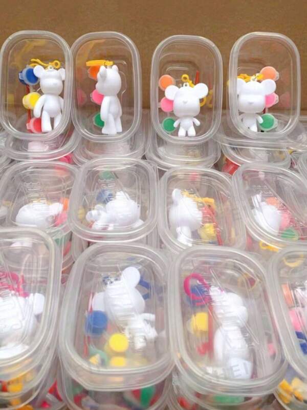 10 pezzi Set di pittura fai-da-te con orsetti fluidi, decorazione graffiti dipinta a mano, comprende colori, cucchiai, orsetti di plastica, pennelli, forniture creative per artigianato, set di pittura per il ritorno a scuola, laurea, eventi di festa, regali significativi per le vacanze, adatto anche per riempire le calze di Natale (disponibili orsetti con testa grande e testa piccola, colori casuali)