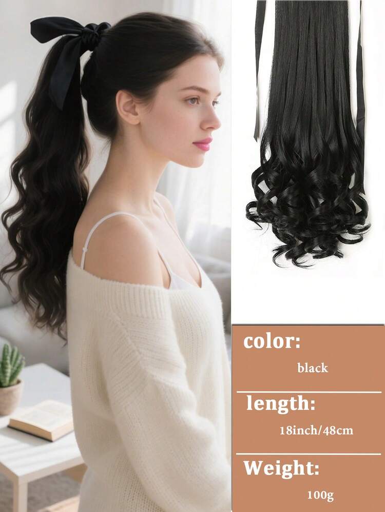14英寸/18英寸/22英寸合成纤维抽绳马尾夹式假发，适合女性在圣诞节和万圣节佩戴 - 黑色 - 查看 13