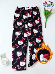 Sanrio Women's Hello Kitty Cute Cartoon Flannel Pajama Pants, Soft, Fluffy, Non-Sheer, Suitable For Lounging At Home, Fall Winter, Cozy