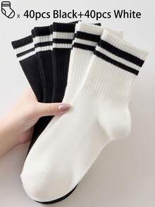 40只/30只/24只装男女通用舒适运动袜，男士长袜适合运动和训练，女士长袜适合休闲和商务穿着，抗菌、柔软、黑白配色、防臭、吸湿排汗、轻便舒适，适合秋冬季节穿着，20只/10只/8只/6只/4只/2只装，秋季 - 彩色 - 查看 35