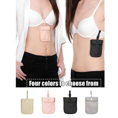 Cartera oculta en sujetador con bloqueo RFID - Suave y amigable con la piel, ajustable, cierre con botón para evitar que se caigan los artículos, ligera y transpirable, lavable y reutilizable, bolsa de viaje y bolsillo oculto específico para pasaporte, opciones de varios colores