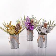 1pc Christmas Centerpiece Decor, Featuring Artificial Holly, Red Berries, Pine Cones, Assorted Christmas Ornaments, Glitter Balls, Country Style Planter Home Decor Christmas Decorations Room Decor Winter