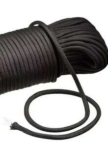 1pc 6mm Rope, Binding Equipment Rope, Outdoor Wear-Resistant Tent Pull Rope, Woven Nylon Rope Camping DIY Bracelet Outdoor Multipurpose, Tent Rope Survival Accessory Camping Supplies - Black - View 1