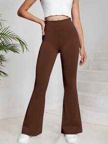 Girls' Solid Color Knitted High Waist Elastic Flared Pants, Casual Sports Yoga, Suitable For Daily Wear, Back To School (YY355)