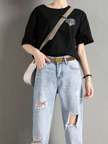 1/2pcs Retro Women's Letter Smooth Buckle Strap, Alloy Buckle Business Casual Multifunctional Slim Decoration Strap, Suitable For Gift Giving And Daily Commuting Wear