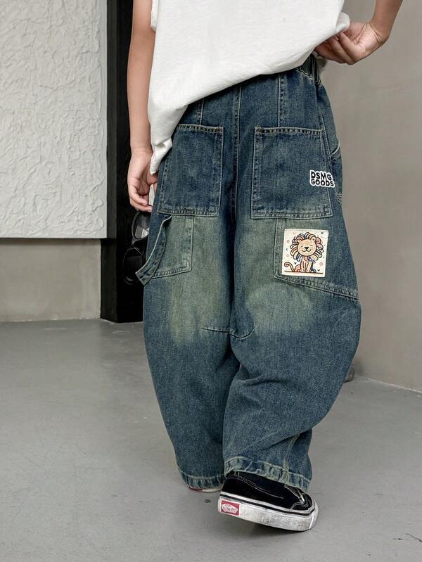 Jeans a gamba dritta con vestibilità morbida per ragazzi adolescenti, adatti per uso casual, scolastico e all'aperto, autunnali