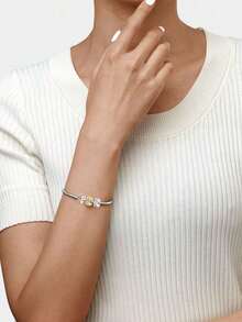 1pc Silver-Plated Copper Safety Chain & Spacer Bead Pendant, With Positioning Rubber Clasp, Safety Chain Stop Bead Pendant, Suitable For European Bracelets - Diamond Buckle - View 4