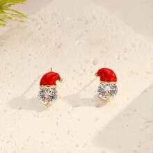 1 Paar modische Strass Weihnachtsmützen Ohrringe, minimalistisches Design für Frauen Partys