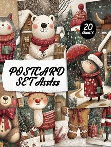 بطاقات بريدية ورقية بموضوع عيد الميلاد الكرتوني - تتميز بالرجال الزنجبيل وسانتا كلوز والحيوانات الكرتونية، قابلة للكتابة بسطح ناعم، مثالية لتجميع الصور والكتابة الإبداعية والحرف اليدوية وتحية أعياد الميلاد والهدايا، سلسلة كلاسيكية من البطاقات الزخرفية، مثالية لتجميع الصور والحرف اليدوية وديكورات أعياد الميلاد