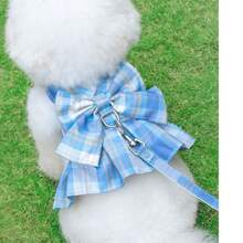 1pc Pet Dog/Cat Plaid Skirt Harness Leash Set, Teddy/Poodle Outdoor Clothes, Autumn/Winter - Blue - View 4