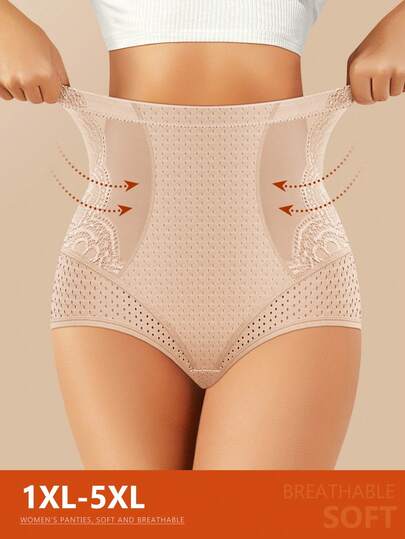 Plusstorlekar Dam Hög Midja Shapewear Trosor, Enfärgad, Magkontroll, Sömlös, Bantande, Andningsbar