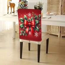2 buc/4 buc/6 buc huse de scaun cu fundă roșie și imprimeu de frunze de ilex, fulgi de zăpadă, stil elegant, potrivite pentru toate anotimpurile, huse detașabile și lavabile pentru spătar, sufragerie, decor festiv pentru întâlniri - Multicolor - Vizualizare 6