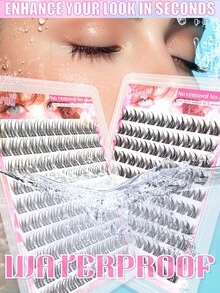 120/100 件自粘式独立睫毛簇、漫画睫毛和自然假睫毛 C 卷曲 DIY 可重复使用睫毛、自然、纤细、防水、交叉、猫眼、娃娃风格、10-12 毫米长度、带睫毛镊子、适合初学者、带有预装胶条，方便使用 - 黑色 - 查看 7